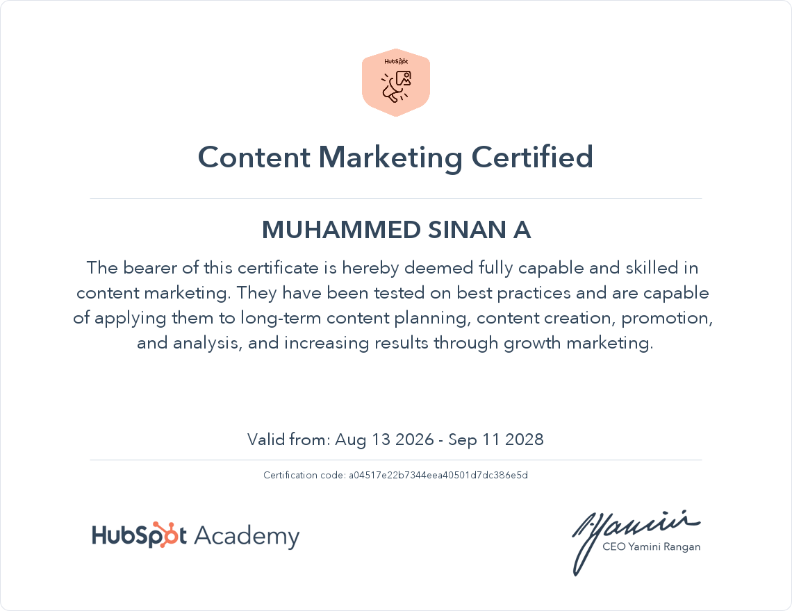 CONTENT MARKETING CERTIFICATE